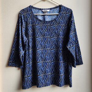 Alia Petites Blue/White Geometric Print Scoop Neck Jersey Size Petite Large